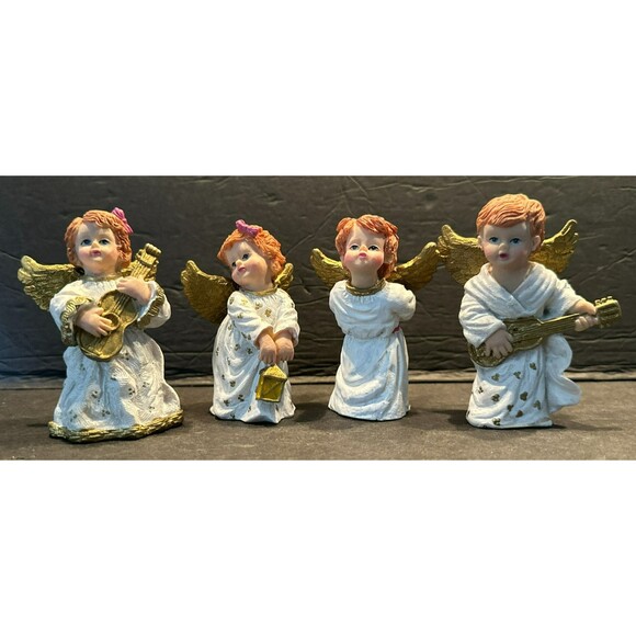 Set of 4 Christmas Cherubim Resin Angels 3.5" Tall by 2" Wide - Picture 1 of 6